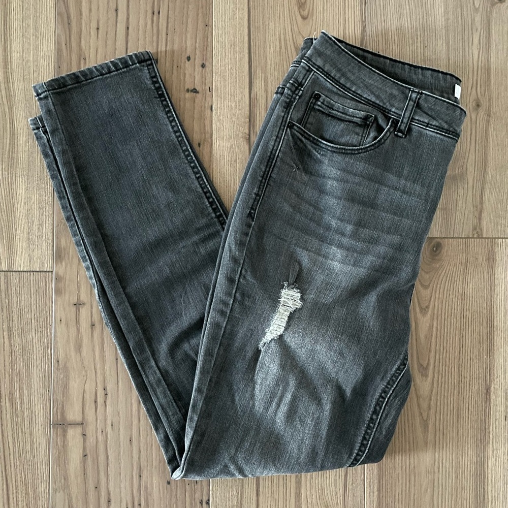 Kensie Skinny Black/Grey Jeans Distressed Size 28